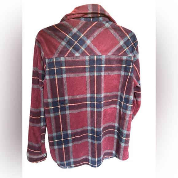 Freedom Foundry Burgundy and Navy Plaid Fleece Shirt/Shacket - Picture 2 of 3